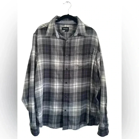 Marmot Men's Large Black & White Plaid Logo Long Sleeve Button Front Flannel - Picture 1 of 10